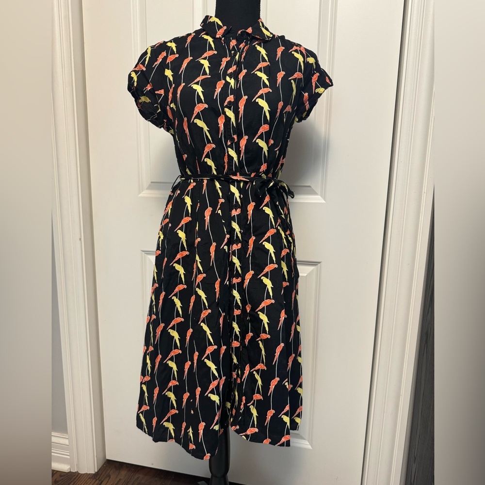 TU Parrots Print Tea Midi Dress Vintage Size 10 (best for Small) - Picture 5 of 9
